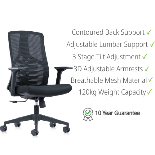 X.44 office chair with adjustable lumbar support and armrests – side angle